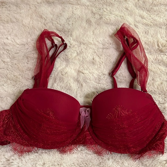 Victoria’s Secret Dream Angels balconet push up bra 32b  red burgundy - Picture 1 of 8